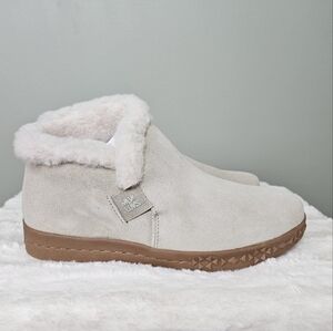 MUK LUKS Womens Suede Street West End Wool Blend Ankle Bootie 7.5 CREAM STONE